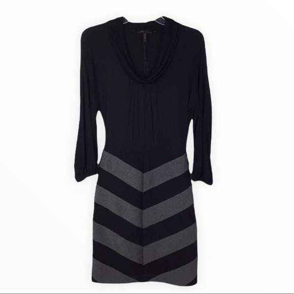 BCBGMaxazria | Black Gray Jersey Knit Chevron Cowl Neck Sheath Dress 0 - Picture 1 of 8